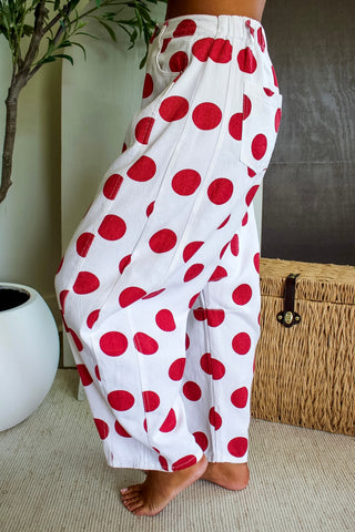 Dolly Polka Dot Barrel Leg • Red