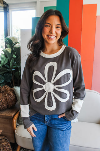 Cheerful Daisy Patchwork Top • Grey