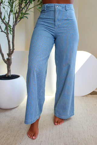 Libby Pinstripe Denim Pants • Light Blue