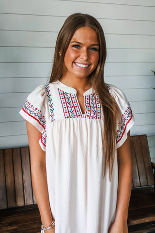 Island Sunsets Embroidered Dress • Cream