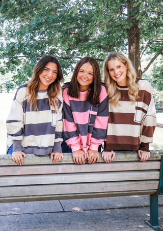 Cabin Crush Oversized Pullover • Cocoa Stripe