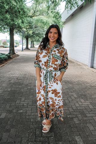 Falling Leaves Shirtdress • Olive Multi