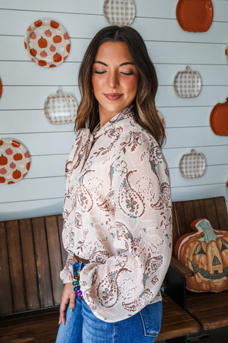 Paisley Splendor Chiffon Blouse • Champagne