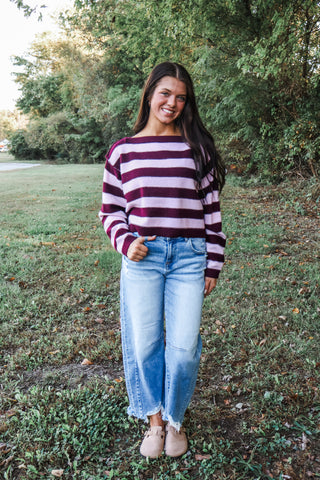 Elsie Striped Boatneck Sweater • Plum Mix