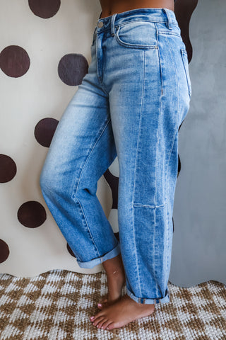 Remi High Rise Barrel Leg • Light Wash