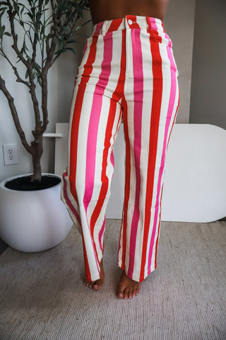 Paloma Striped Denim Pants • Pink/Tomato