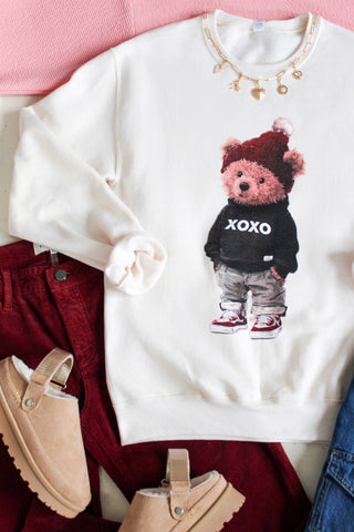 XOXO Teddy Bear Graphic Sweatshirt • Cream