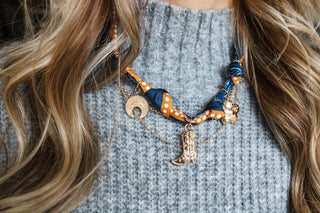 Country Girl Charm Scarf Necklace • Navy Multi