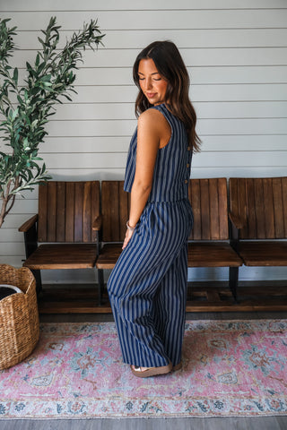 Brooklyn Pinstripe Linen Top • Navy