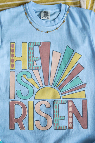 He Is Risen Sunrise Graphic Tee • Light Blue