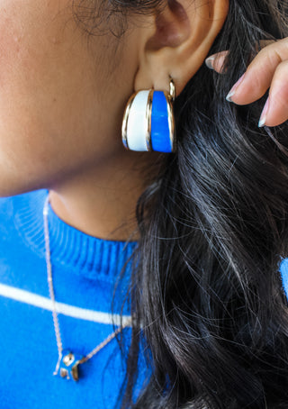 Striped For The Season Hoop Earrings • White/Blue
