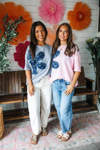 Denim Daisy Patchwork Top • Pink