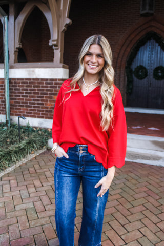 Sought-After Scallop Hem Top • Red