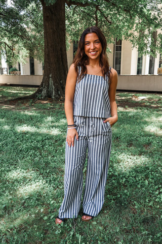 Siesta Stripes Pant Set • Grey