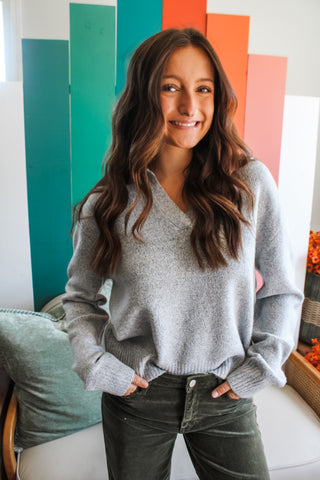 Preppy Feels Polo Sweater • Heather Grey - FINAL SALE