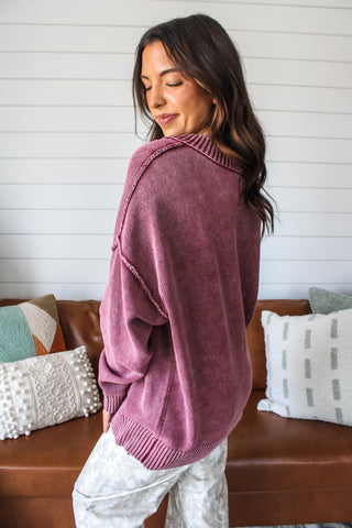 Wear On Repeat V-neck Sweater • Wine - FINAL SALE