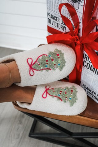Trim The Tree Cozy Slippers • Cream