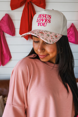 Jesus Loves You Trucker Hat • Pink Floral