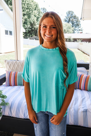 Perfectly Faded Pocket Tee • Seafoam