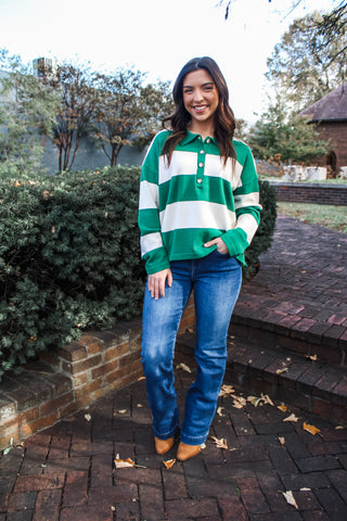 Preppy Holidays Striped Pullover • Green