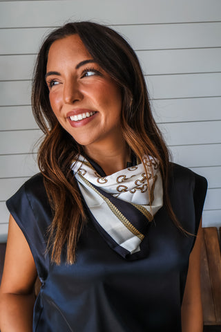 Horsebit Print Silk Scarf • Black/Cream
