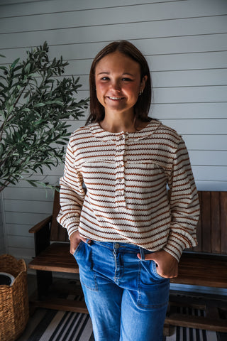 Fresh Fall Henley• Cider Stripe