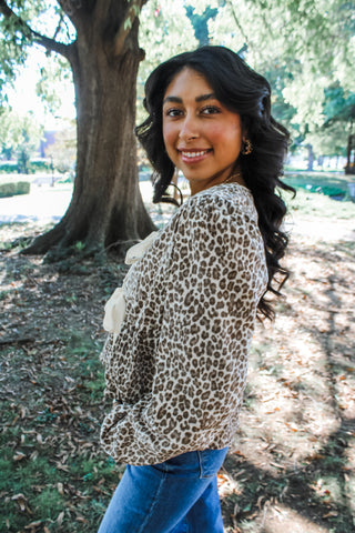 Lovely In Leopard Bow Front Top • Ivory