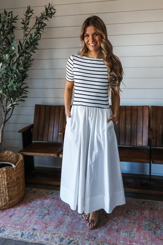 Paris Striped Pocket Dress • White