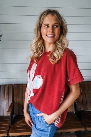 Patchwork & Plaid Mineral Top • Red
