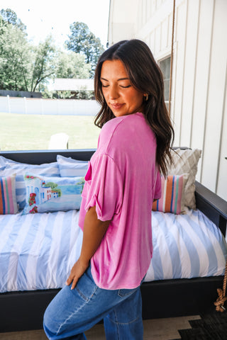 Perfectly Faded Pocket Tee • Orchid