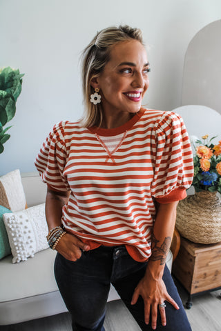 Always By My Side Striped Top • Burnt Orange - FINAL SALE