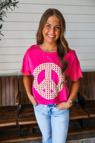 Peace Out Patchwork Top • Hot Pink - FINAL SALE