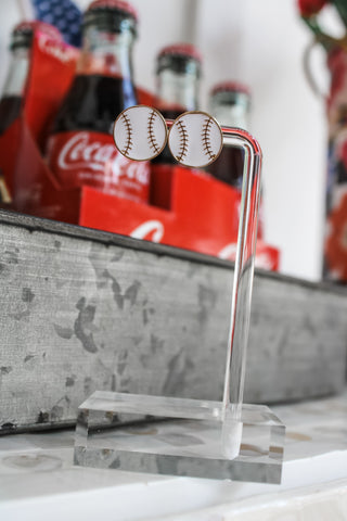 All-Star Baseball Enamel Earrings • White