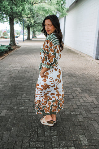 Falling Leaves Shirtdress • Olive Multi