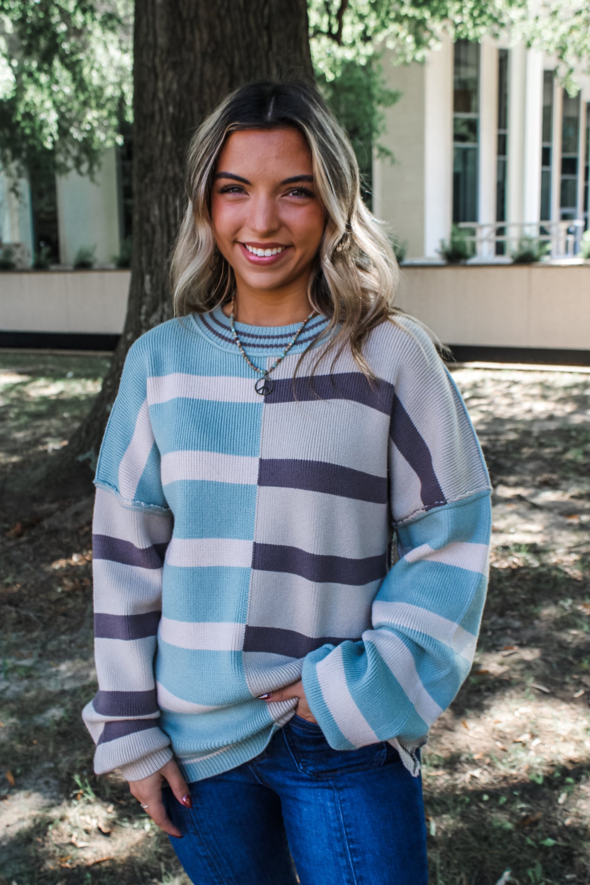 Sweet Stripes Color Block Sweater • Mint Blue