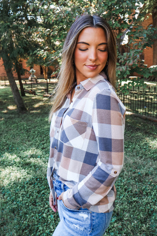 Soft Layers Plaid Top • Tan Mix