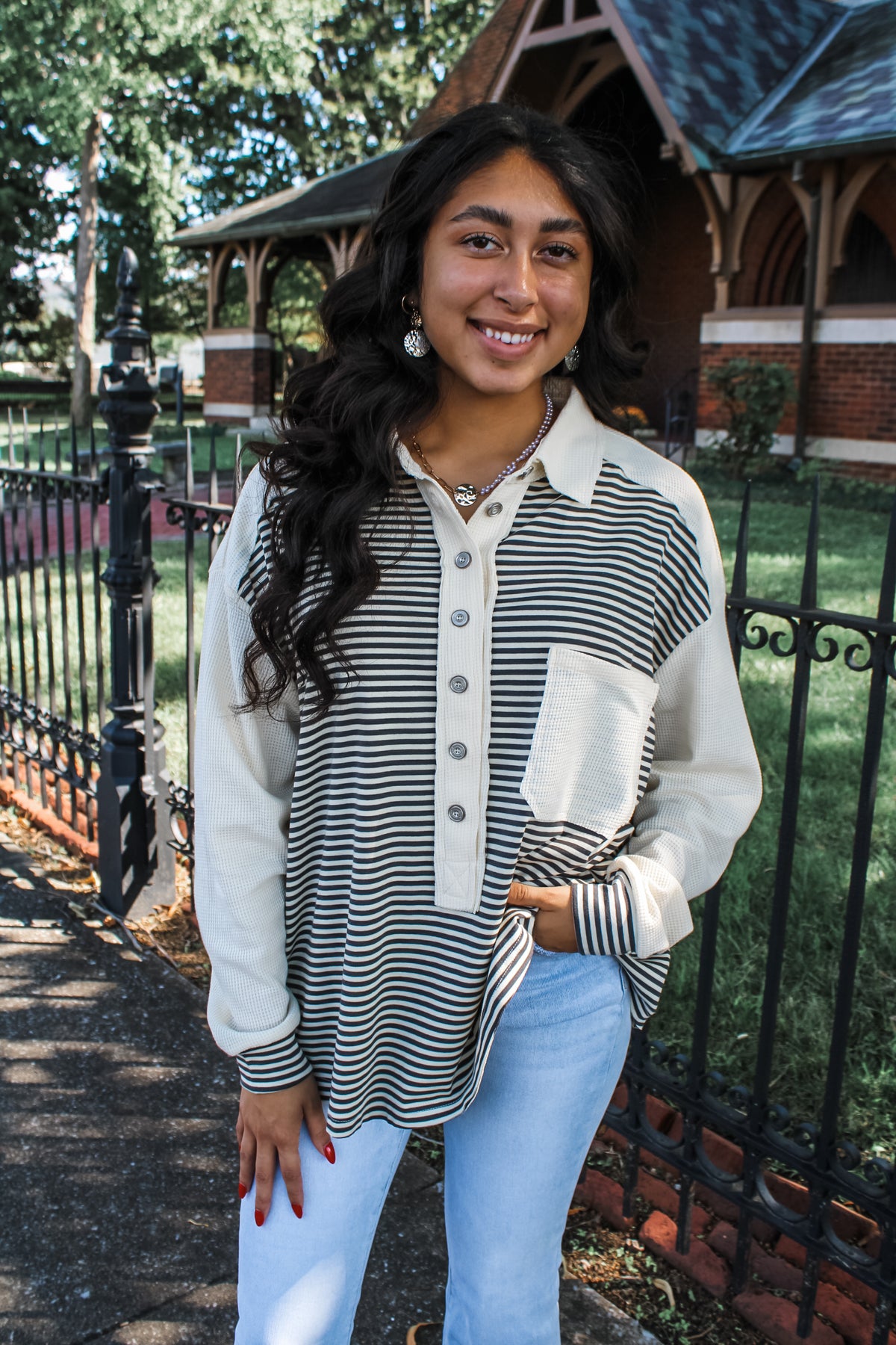 Good Game Striped Pullover • Cream/Grey