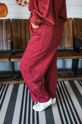 Off-Duty Barrel Pant Set • Red