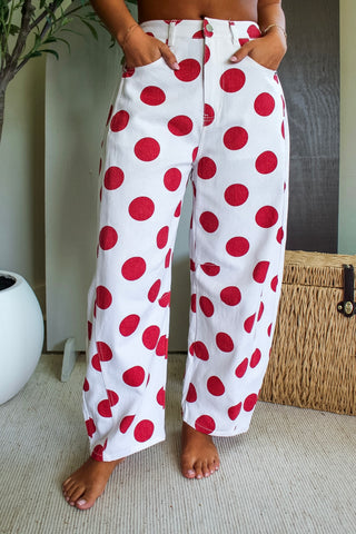 Dolly Polka Dot Barrel Leg • Red