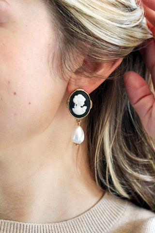 Classic Elegance Cameo Earrings • Black