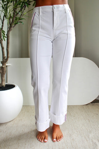 Reese Front Seam Straight Leg • White