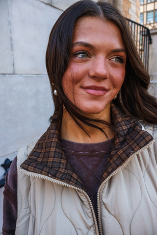 Hint Of Plaid Quilted Vest • Khaki