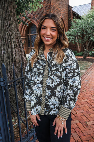 Floral Frills Button Up • Olive