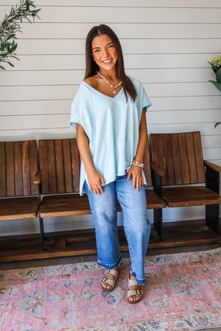 Off The Coast Oversized V-neck • Light Blue
