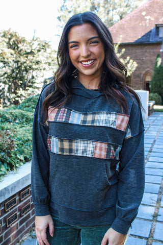 Plaid Cutie Hooded Pullover • Charcoal - FINAL SALE