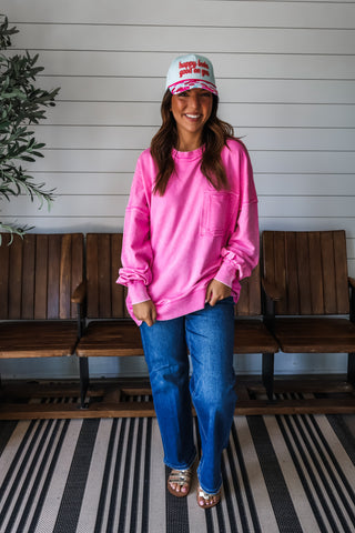 Double The Fun Pocket Pullover • Pink