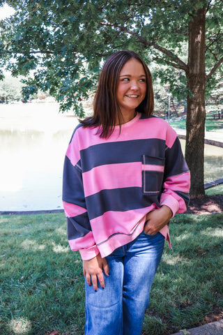 Cabin Crush Oversized Pullover • Pink Stripe