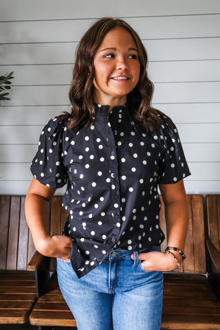 Pixie Polka Dot Top • Black