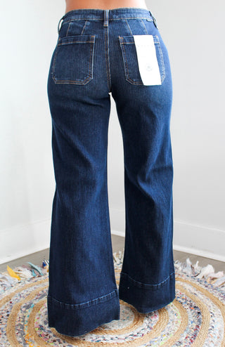 Harlee Pinstripe Wide Leg • Dark Indigo