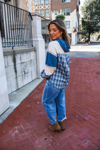 Pop Of Plaid Hoodie Pullover • Blue